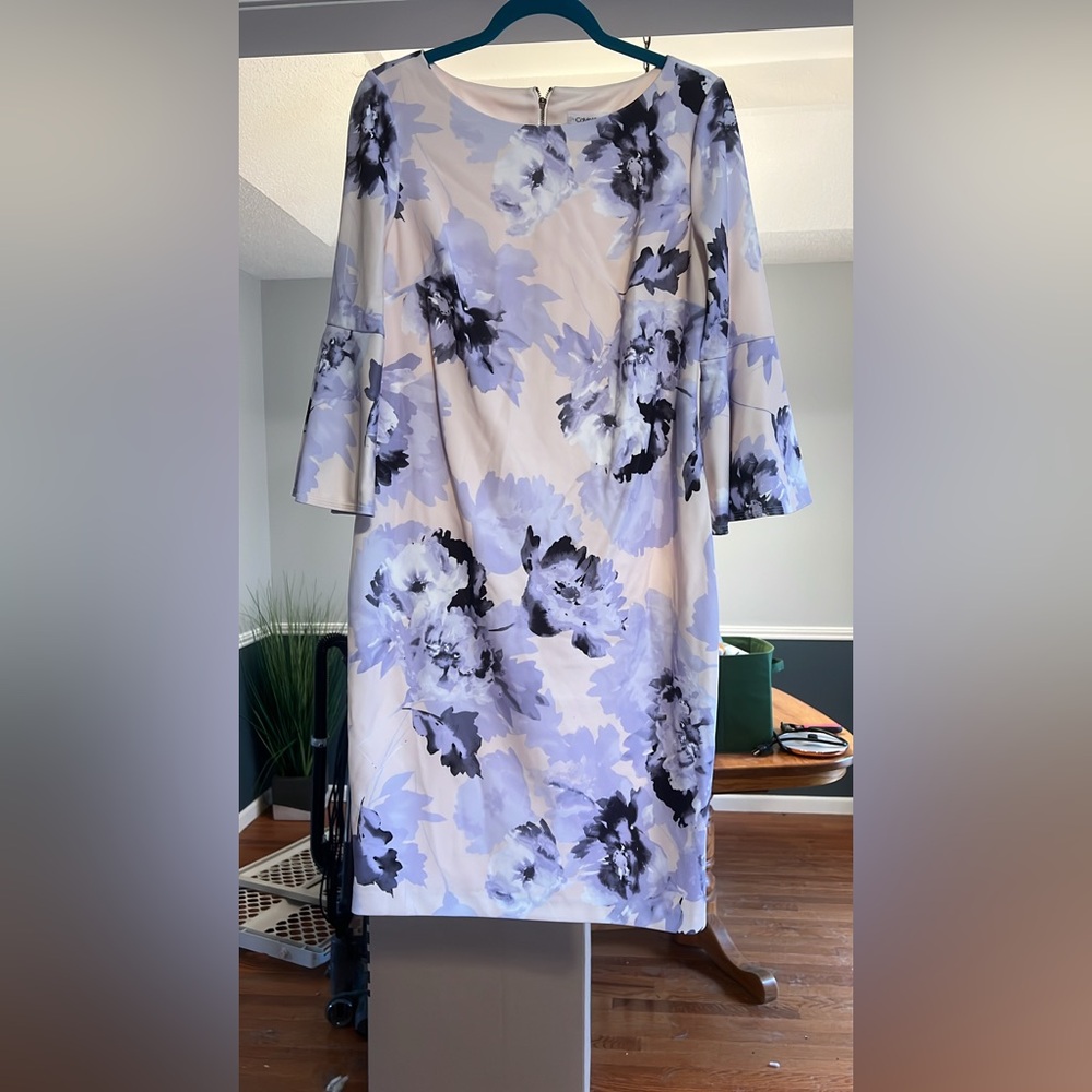 Calvin Klein Floral Print Dress in Purple and Black